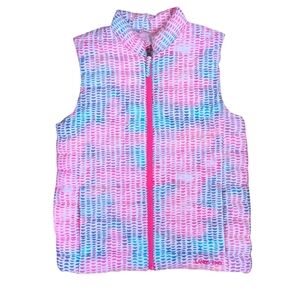Lands' End Insulated Puffer Vest Full Zip Size Large 10-12 Girls Pink And Blue.